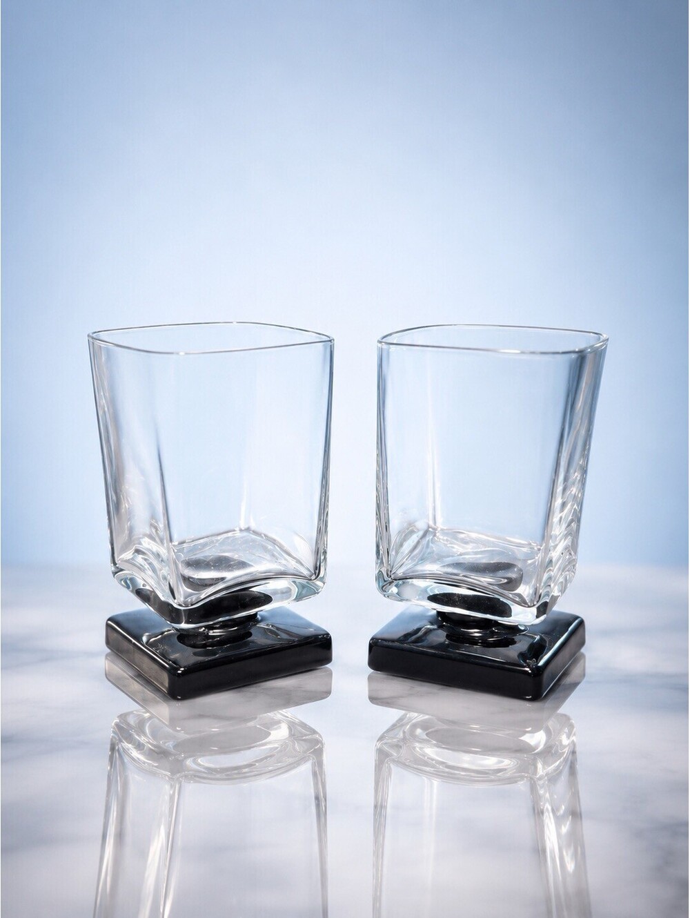 Cristal D’Arques 1970s 2 DiSaronno Amaretto Square Rocks Glasses, 2.5x4”